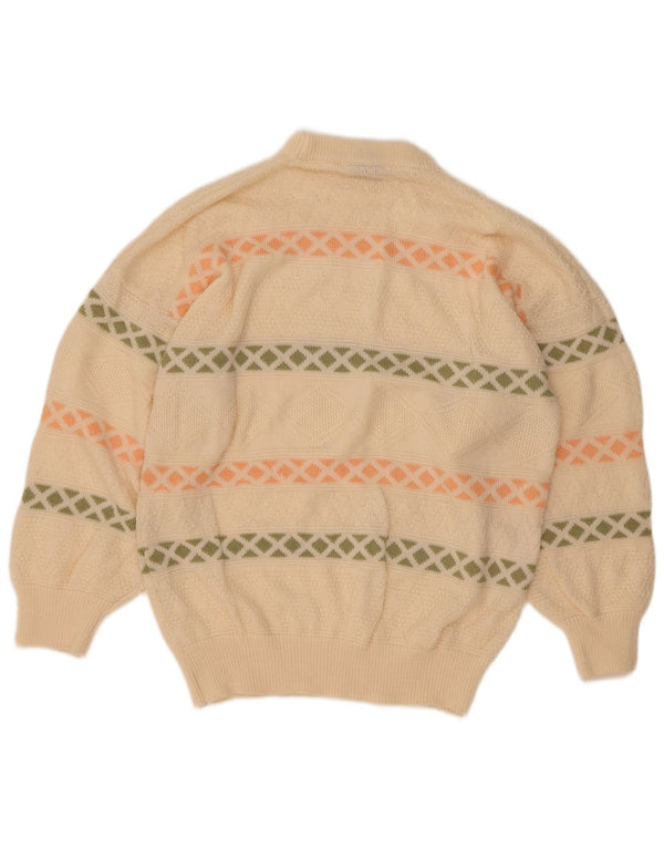 Maglione vintage da donna con collo alto e maglione UK 16 grande bianco sporco geometrico