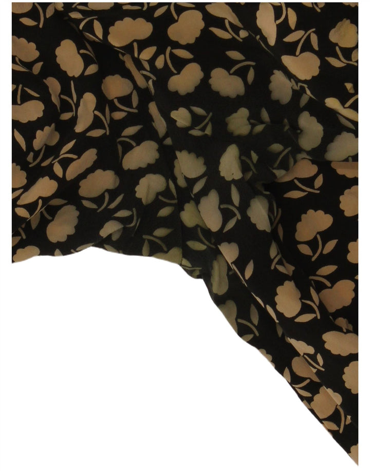 Camicetta corta da donna vintage Top UK 14 Seta floreale nera media