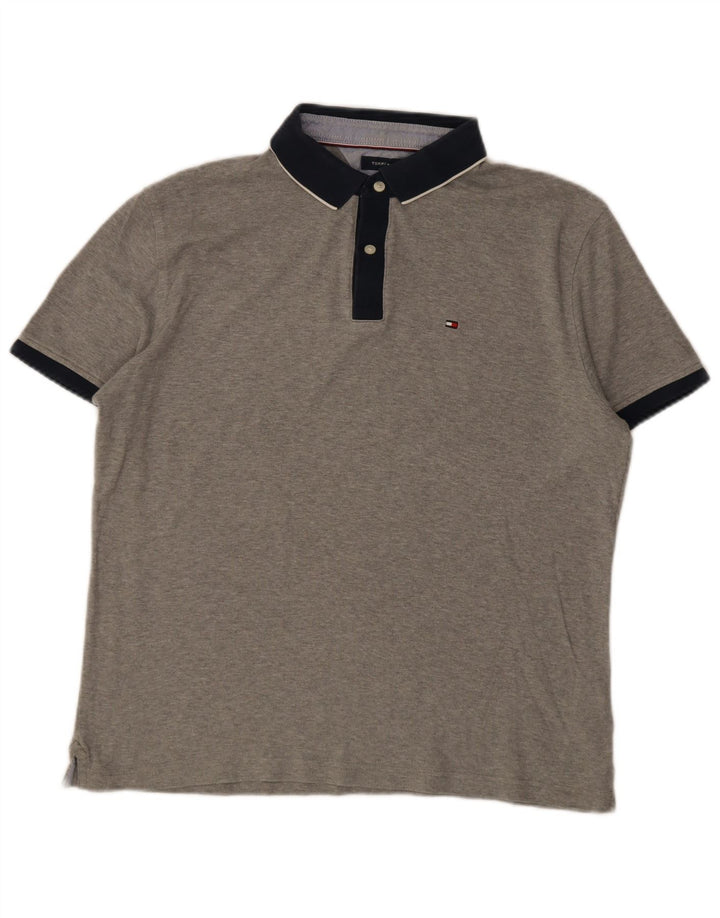 Polo da uomo Tommy Hilfiger grande in cotone color block grigio