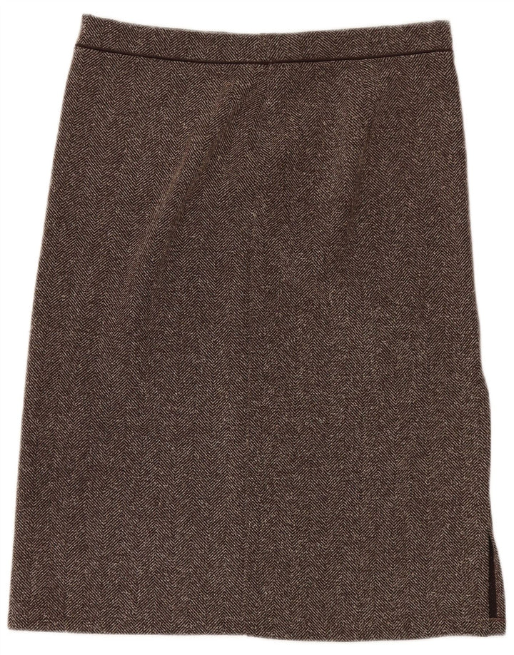 Gonna longuette da donna Marks & Spencer UK 18 XL W36 Poliestere a spina di pesce marrone