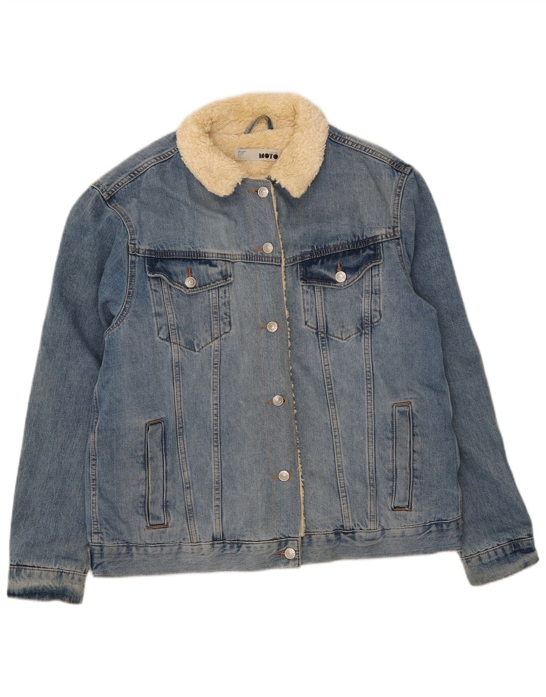 Topshop Giacca da donna in denim sherpa UK 14 grande cotone blu