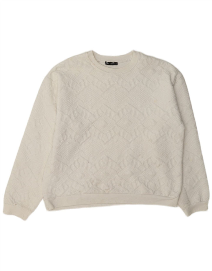Felpa Zara da donna con vestibilità comoda, taglia UK 12, colore bianco medio geometrico