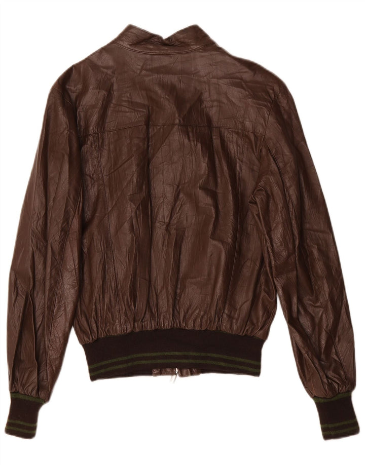 Giacca in pelle bomber da donna vintage UK 12 Marrone medio