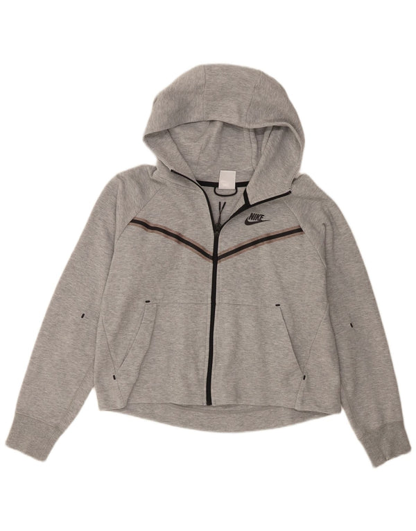 Felpa con cappuccio e zip oversize corta Nike da donna UK 10 Small Grey Flecked