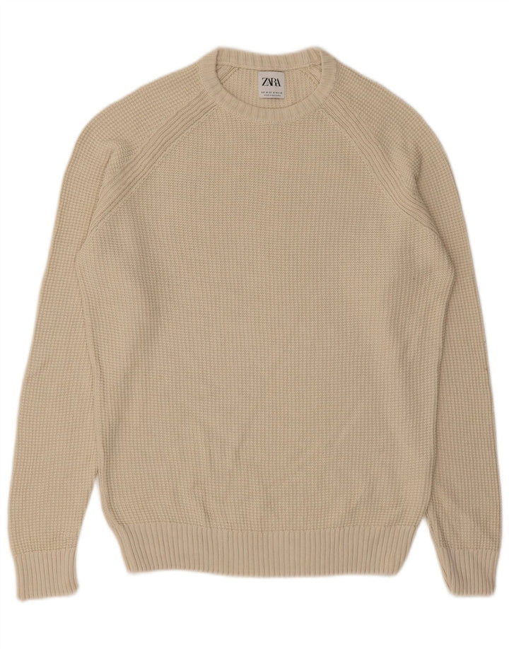 Maglione maglione girocollo da uomo Zara in cotone beige medio