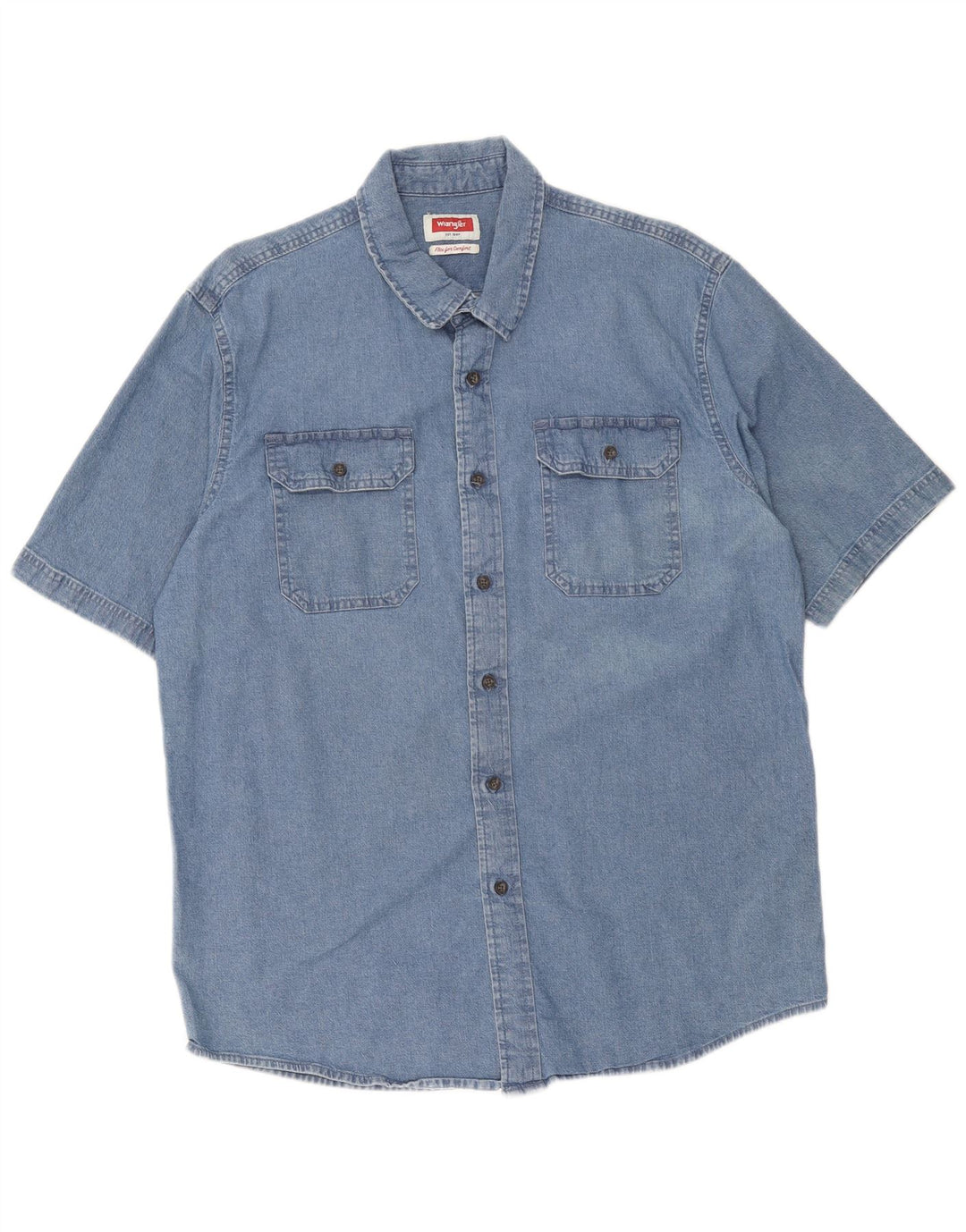 Camicia di jeans a maniche corte da uomo Wrangler grande in cotone blu