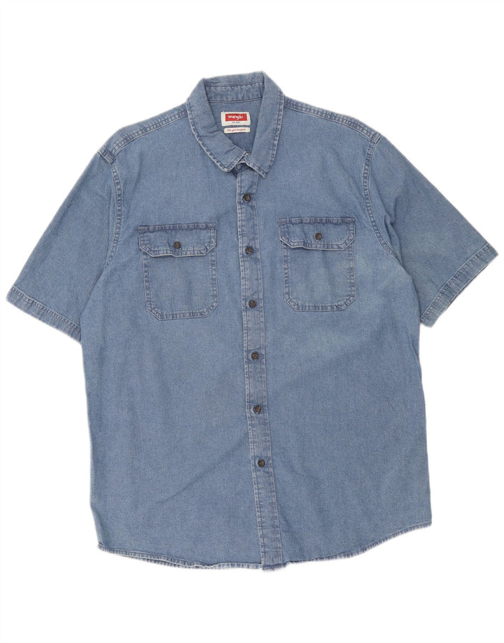 Camicia di jeans a maniche corte da uomo Wrangler grande in cotone blu
