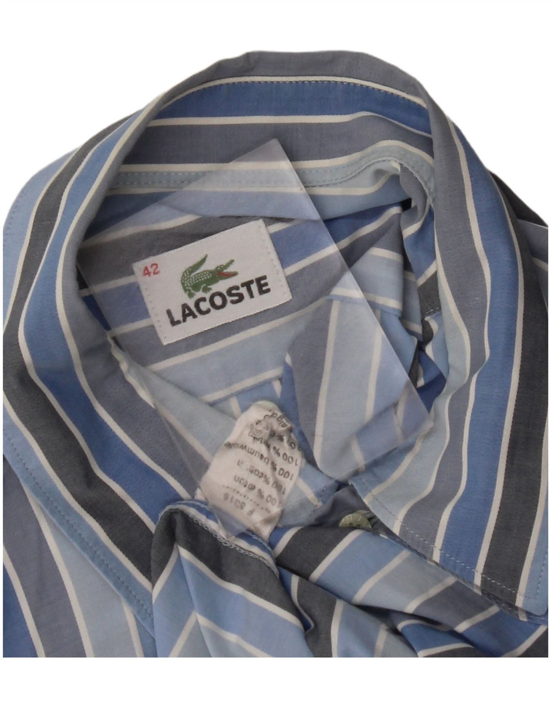 Camicia da uomo LACOSTE taglia 42 grande cotone a righe blu