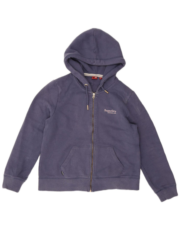 Maglione con cappuccio e zip da donna Superdry UK 14 grande cotone blu navy