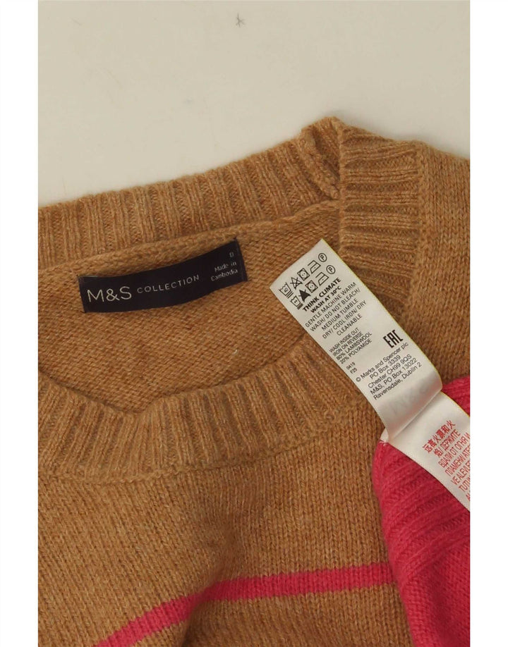 Maglione maglione girocollo da donna Marks & Spencer UK 8 piccolo a righe beige