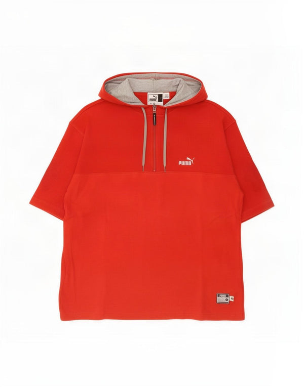 Puma Mens Hooded Zip Neck T-Shirt Top Large Red Cotton