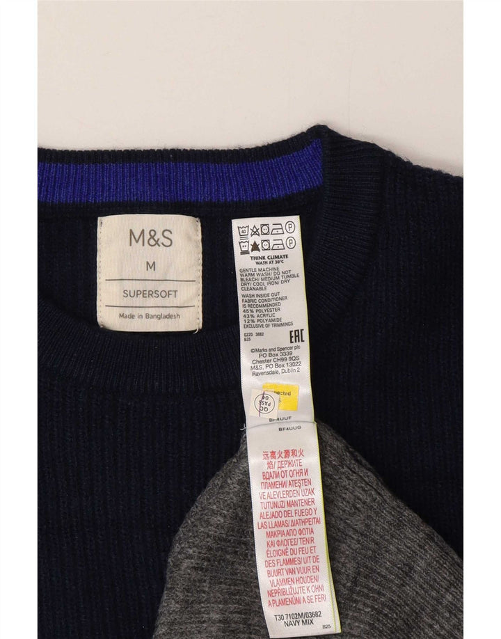 Maglione maglione girocollo da uomo Marks & Spencer color block medio blu navy