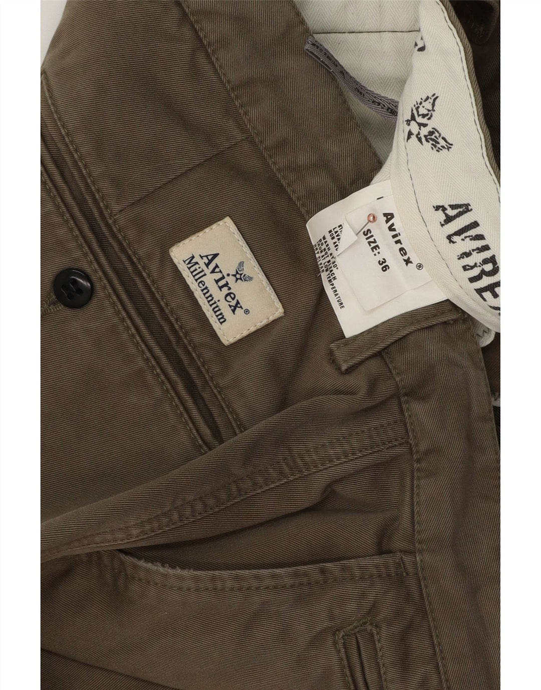 Pantaloni chino dritti da uomo Avirex W36 L32 cotone kaki