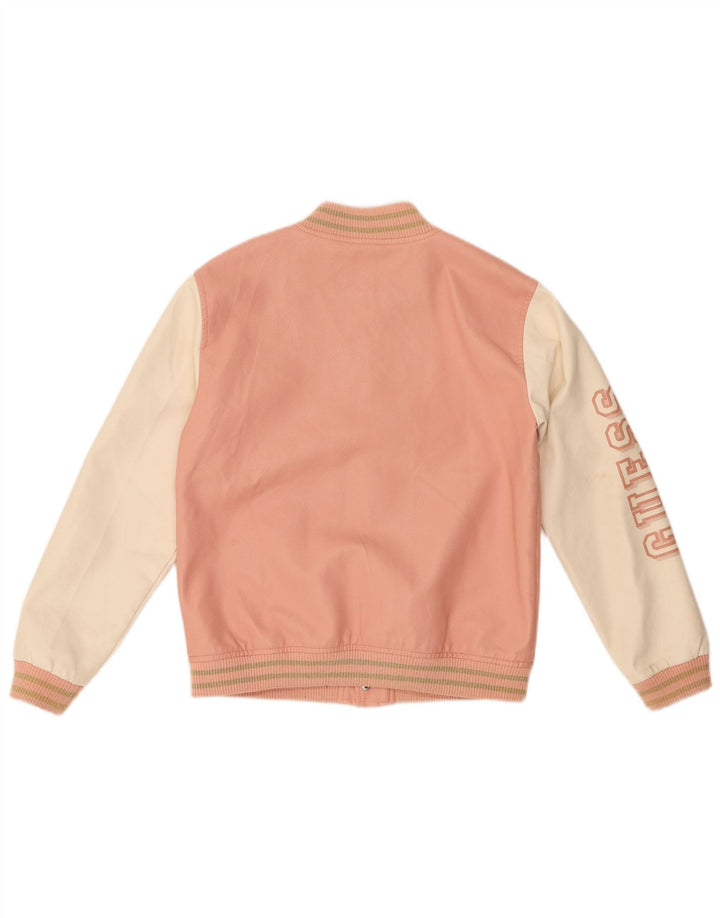 GUESS Girls Graphic Varsity Jacket 13-14 Years Pink Colourblock