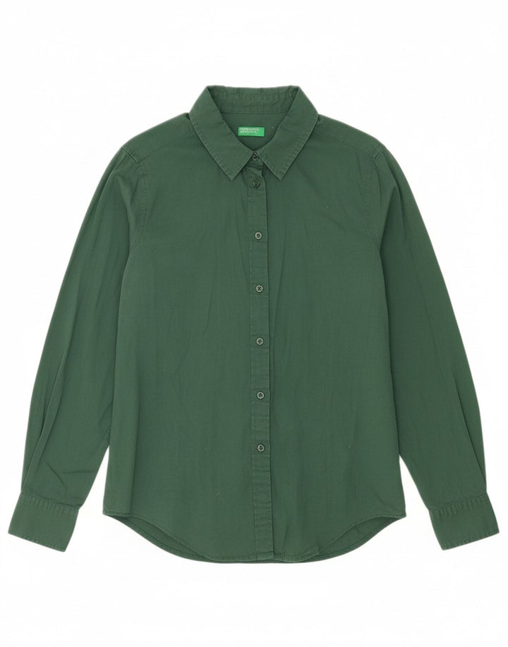 BENETTON Womens Shirt UK 10 Small Green Cotton