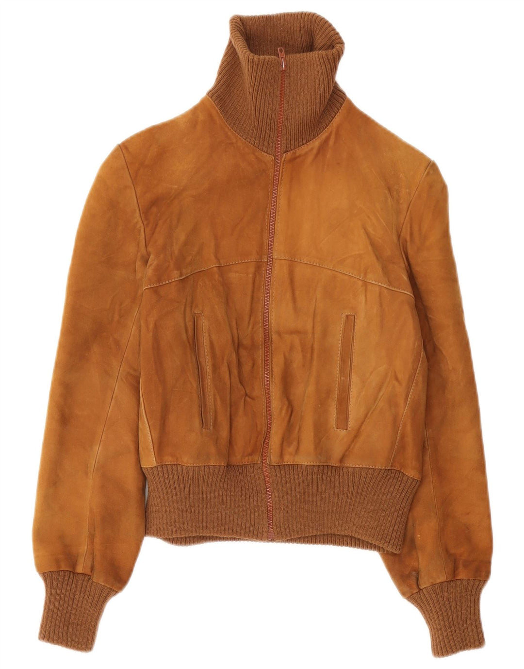 Giubbotto bomber in pelle scamosciata vintage da donna UK 10 piccolo marrone