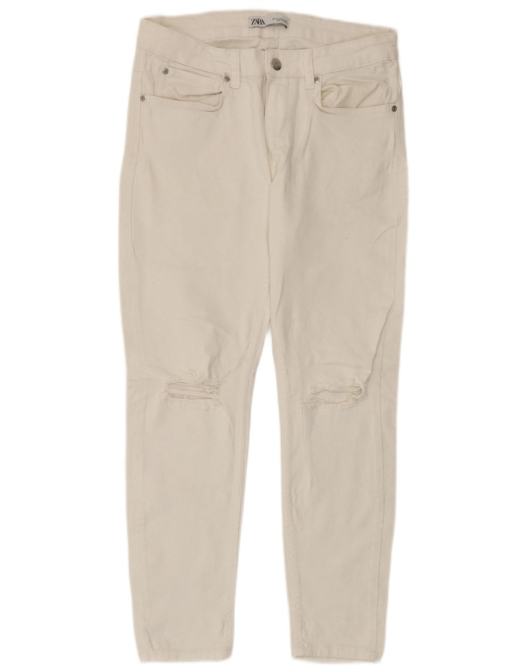 Jeans corti invecchiati da uomo Zara EU 40 medio W31 L25 cotone bianco