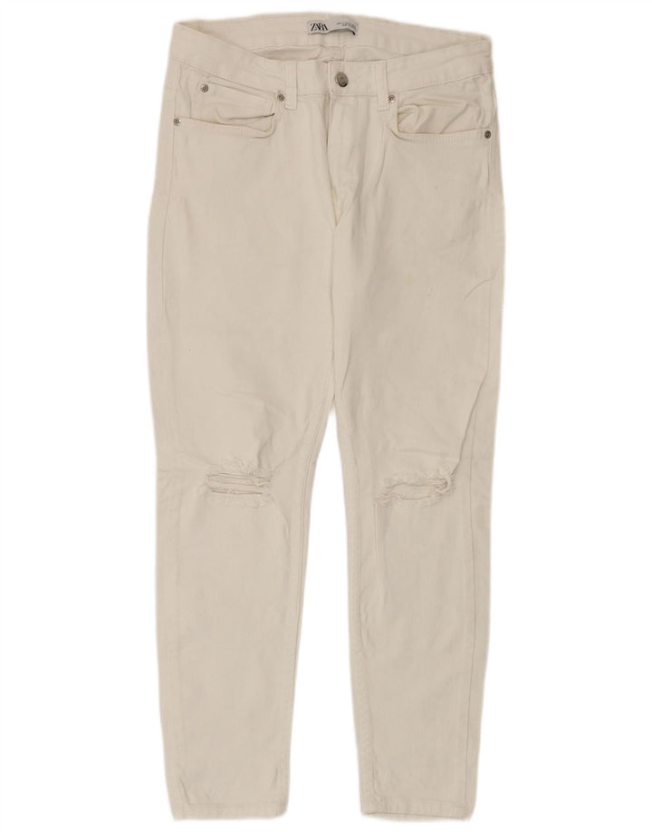 Jeans corti invecchiati da uomo Zara EU 40 medio W31 L25 cotone bianco