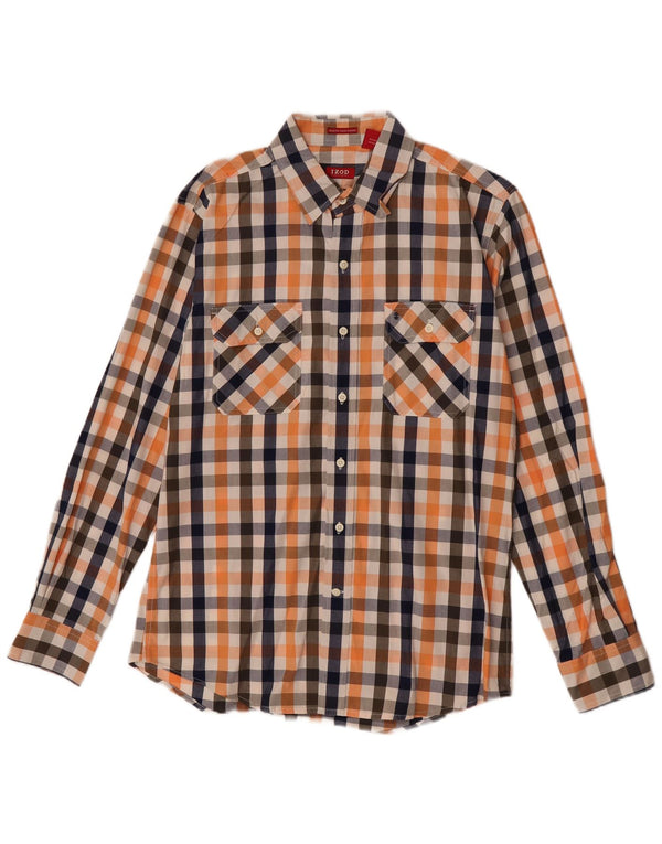 Camicia slim fit da uomo Izod in cotone a quadretti arancione medio