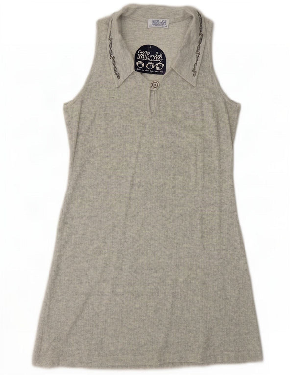 Abito polo senza maniche vintage da donna UK 12 Cotone grigio medio