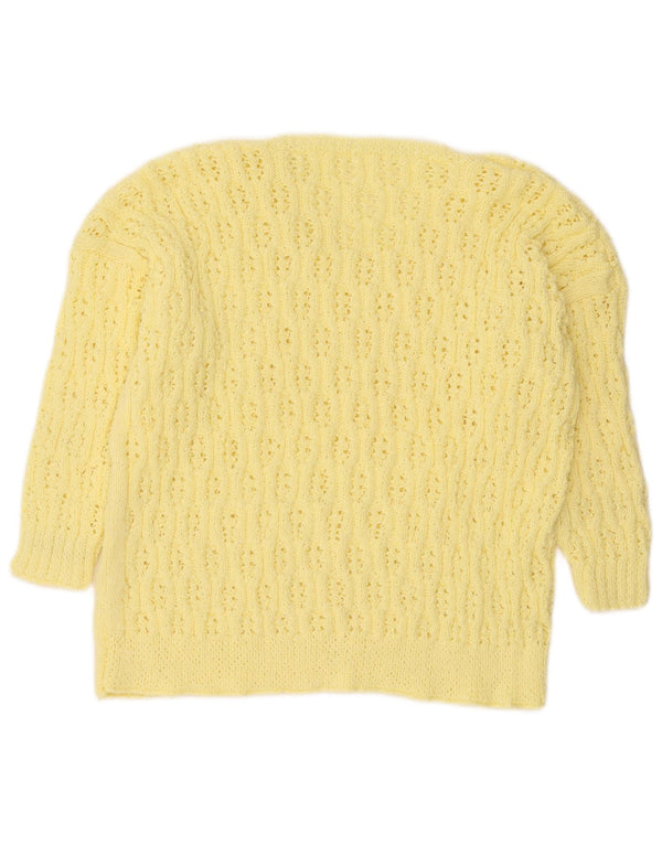 Maglione vintage da donna con scollo a V e maniche a 3/4 UK 16 grande giallo
