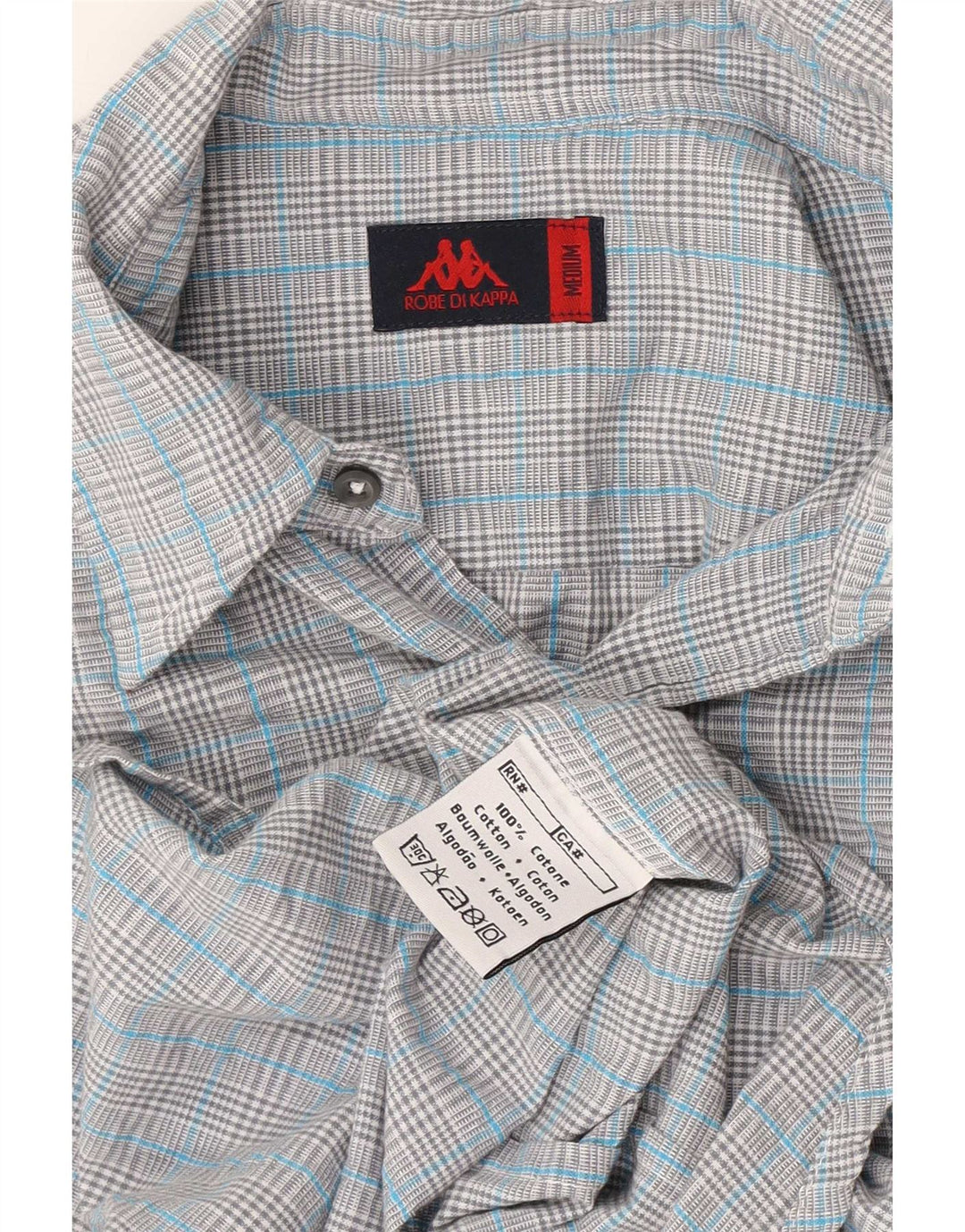Camicia Kappa da uomo a maniche corte in cotone a quadri blu medio