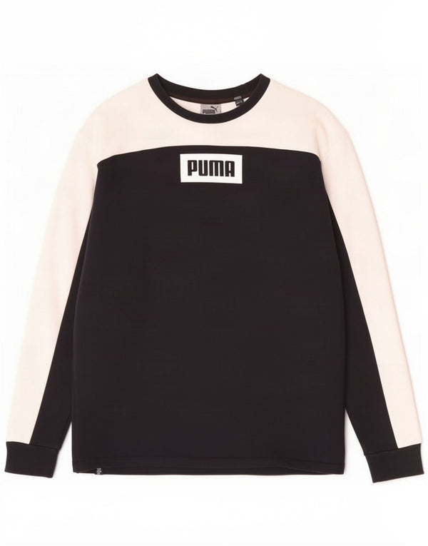 Puma Maglietta grafica da uomo a maniche lunghe piccola nera a blocchi di colore