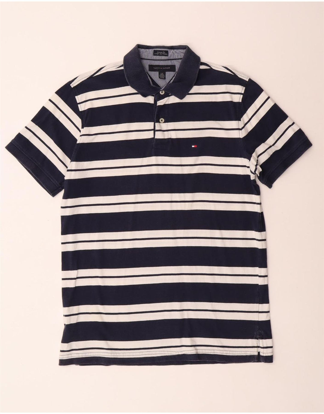 Polo da uomo su misura Tommy Hilfiger, taglia grande, in cotone a righe blu navy
