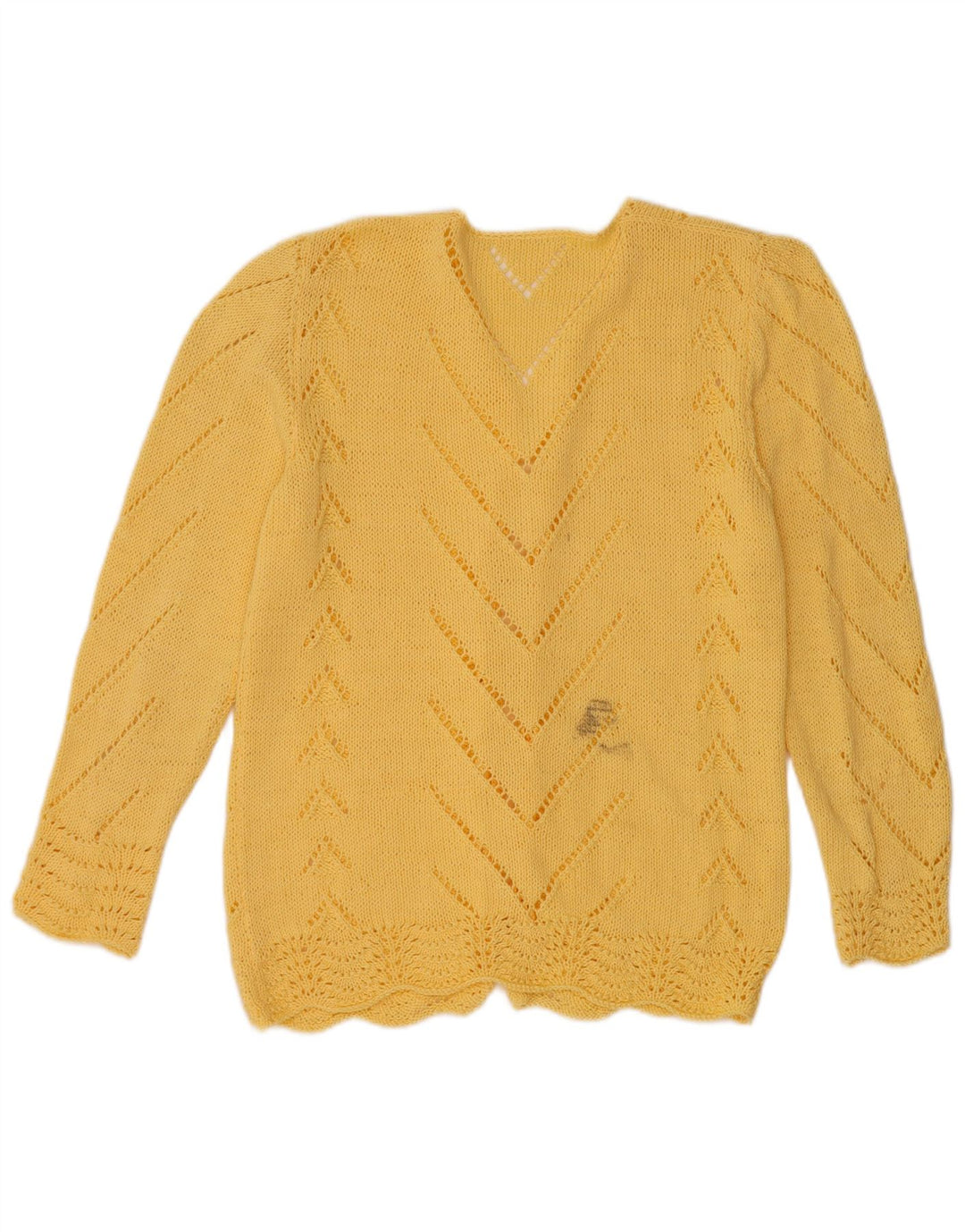Maglione cardigan aperto da donna VINTAGE UK 12 giallo medio