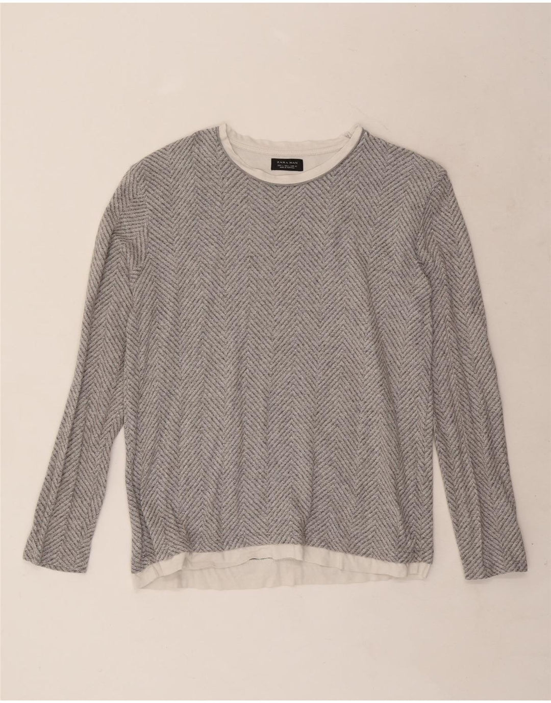 Top Zara da uomo a maniche lunghe grigio a spina di pesce grande