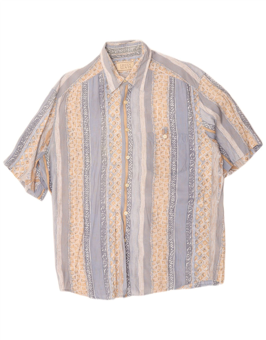 GREEN LEAVES Camicia a maniche corte da uomo Large in viscosa geometrica blu