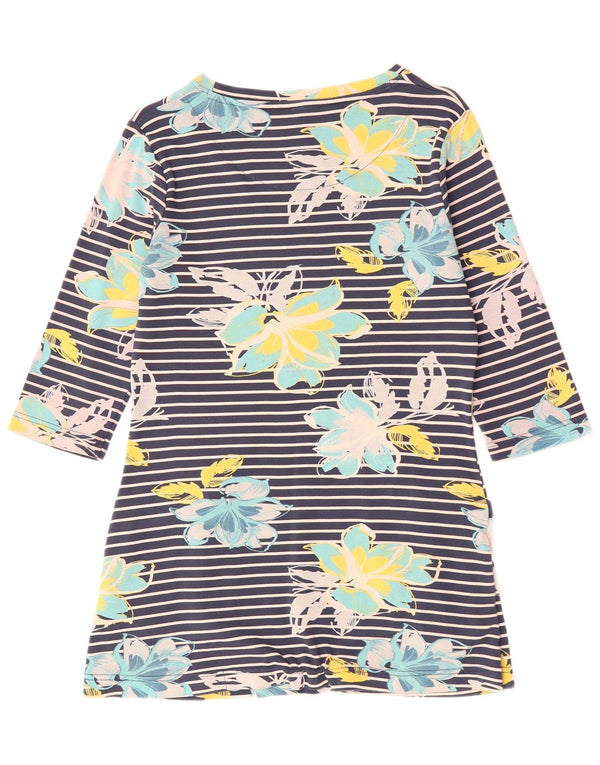 WEIRD FISH Top da donna manica 3/4 UK 10 piccolo cotone floreale blu navy