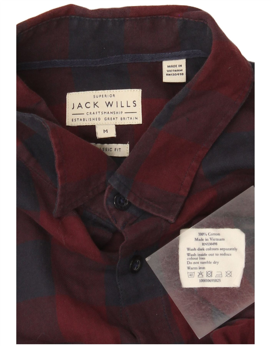 Camicia da uomo classica Jack Wills in cotone a quadretti bordeaux medio