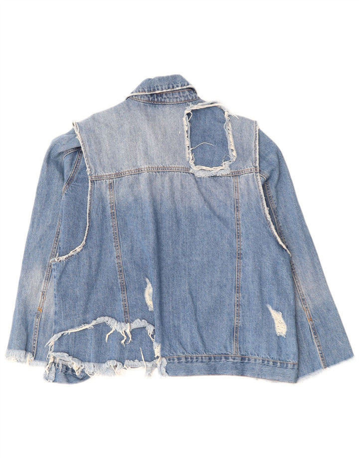 Giacca in denim invecchiato ZARA da donna UK 16 grande cotone blu