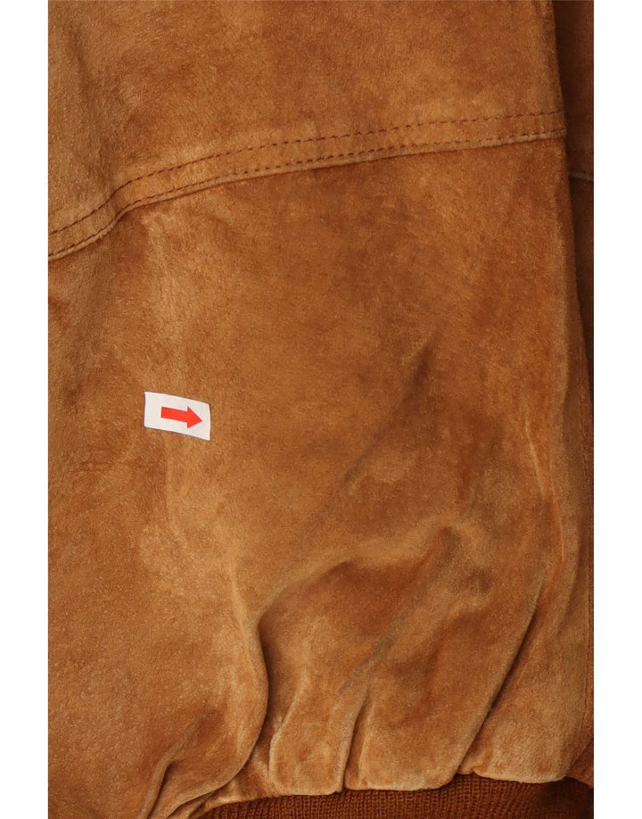 Giubbotto bomber in pelle scamosciata da uomo John Monroe UK 40 grande in pelle marrone