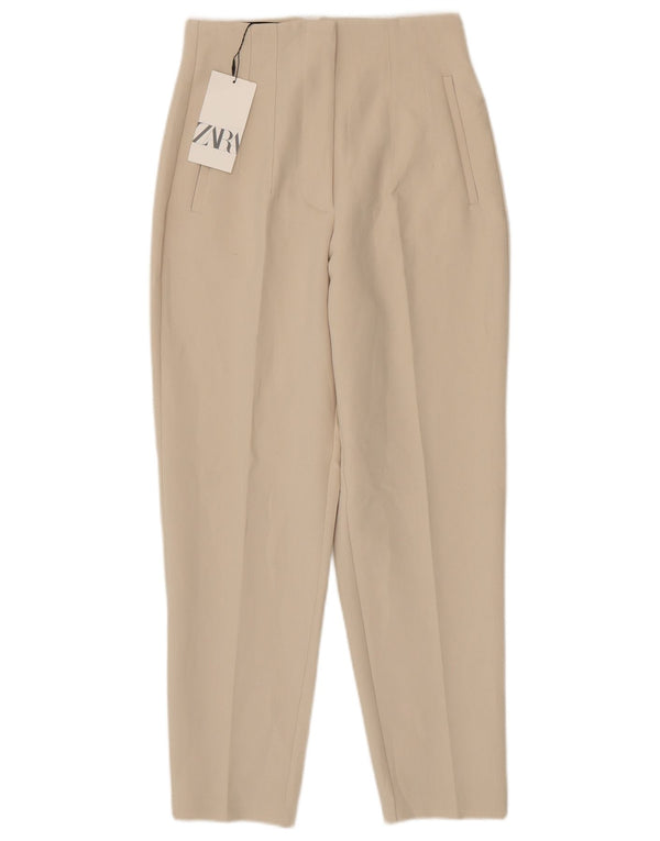 Pantaloni casual affusolati a vita alta da donna Zara piccoli W26 L26 Beige