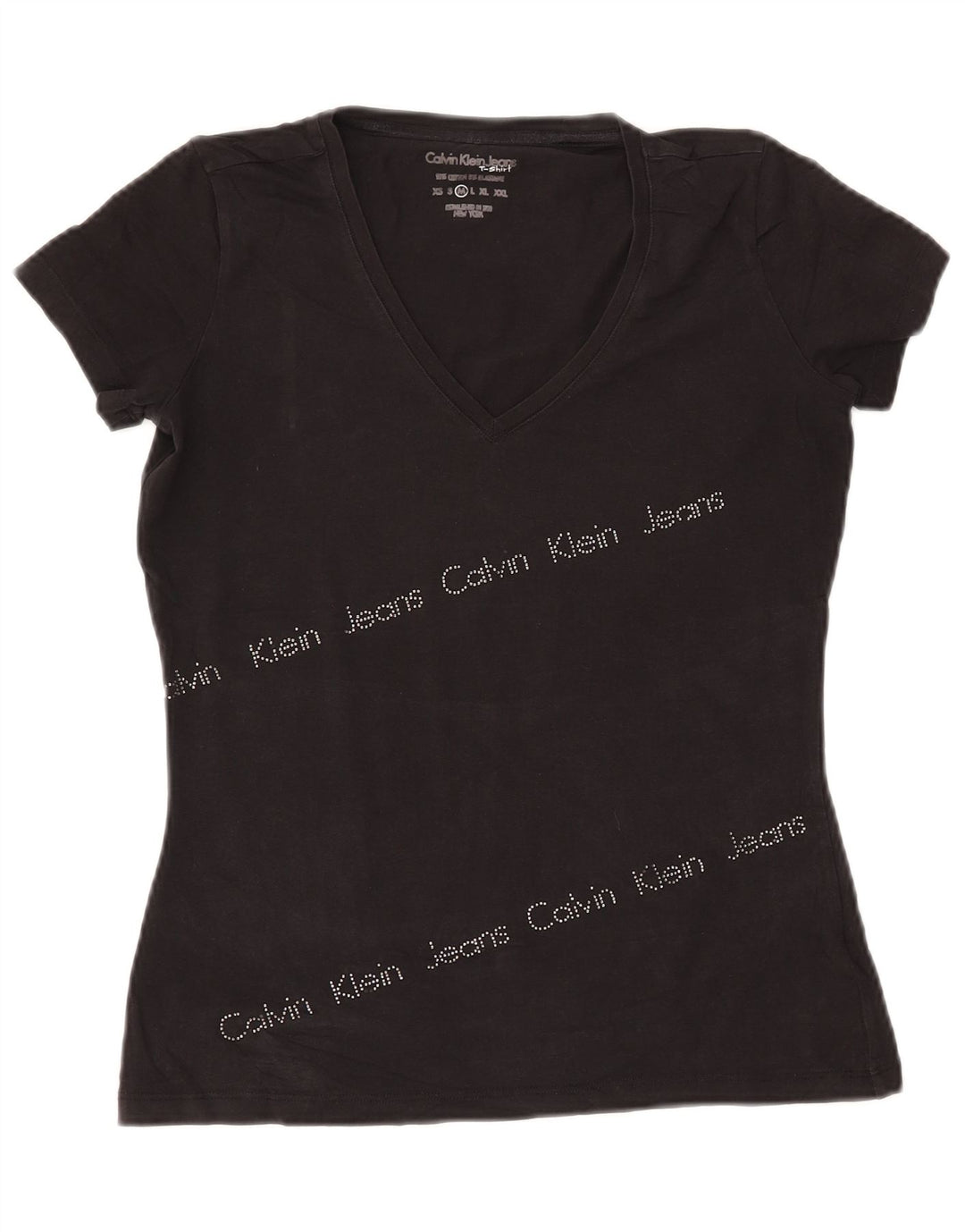 CALVIN KLEIN JEANS T-shirt grafica da donna Top UK 12 Medium Nero