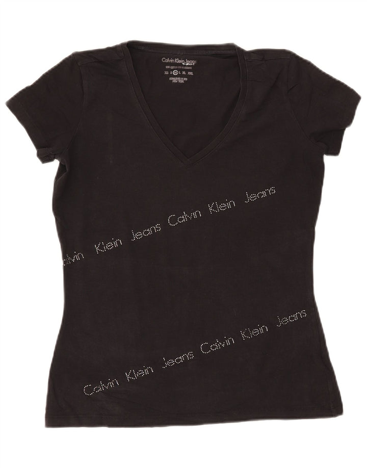 CALVIN KLEIN JEANS T-shirt grafica da donna Top UK 12 Medium Nero