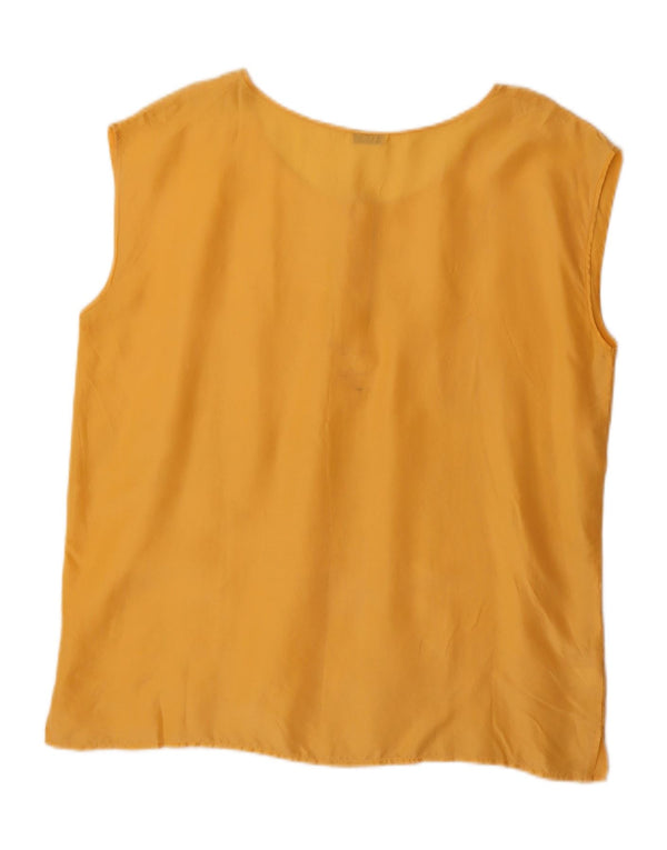 Top camicetta senza maniche vintage da donna UK 20 2XL seta gialla