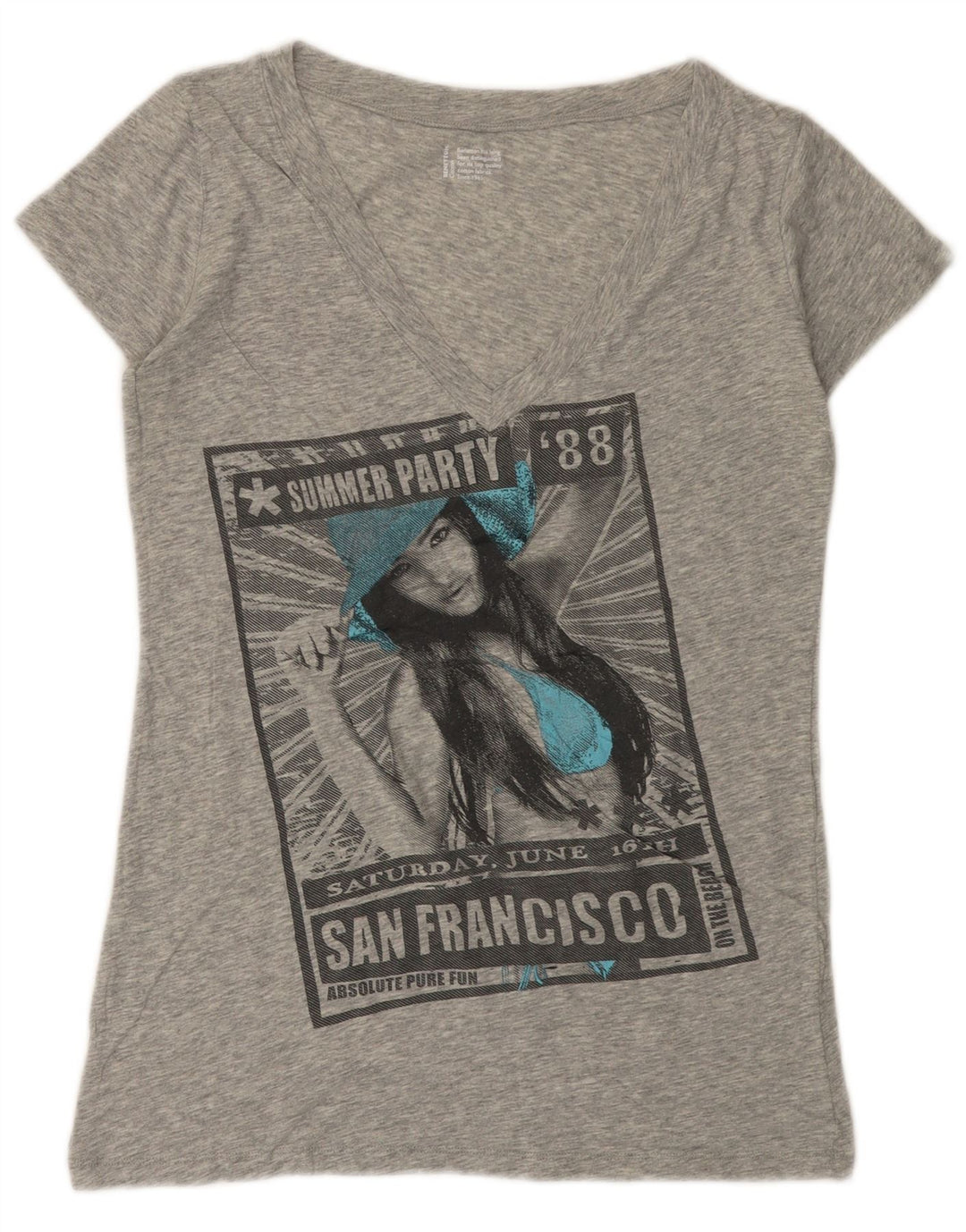 T-shirt grafica da donna BENETTON Top UK 12 Grigio medio chiazzato