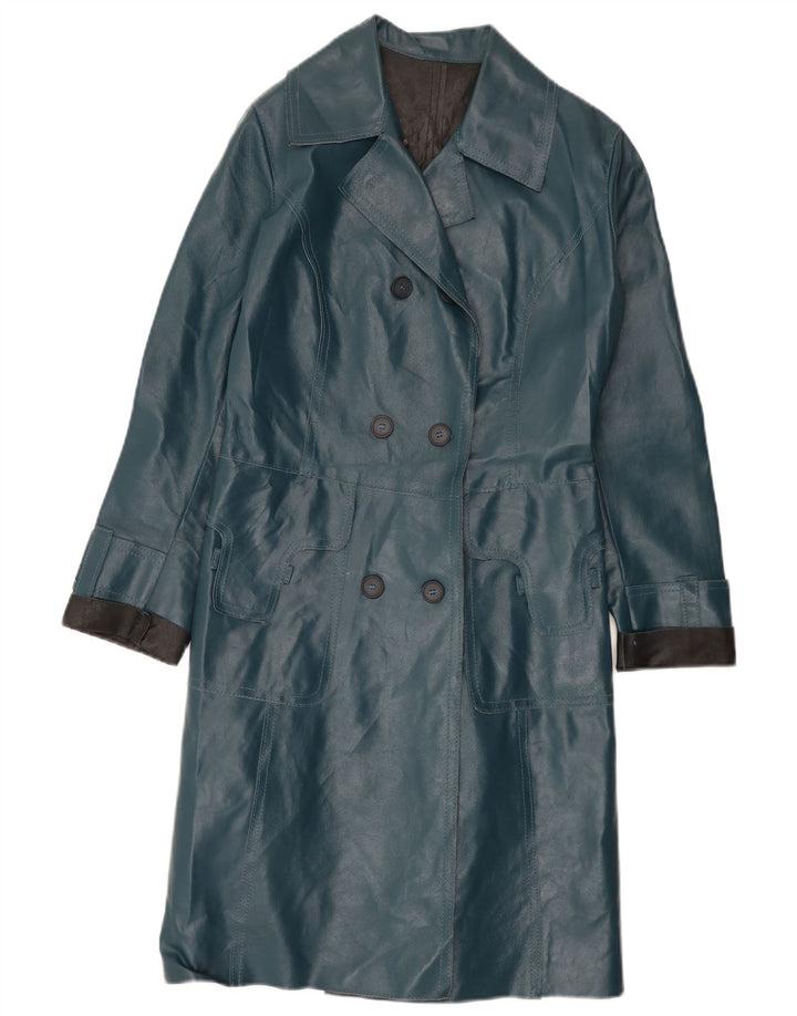 Cappotto in pelle vintage da donna IT 40 piccolo color block blu