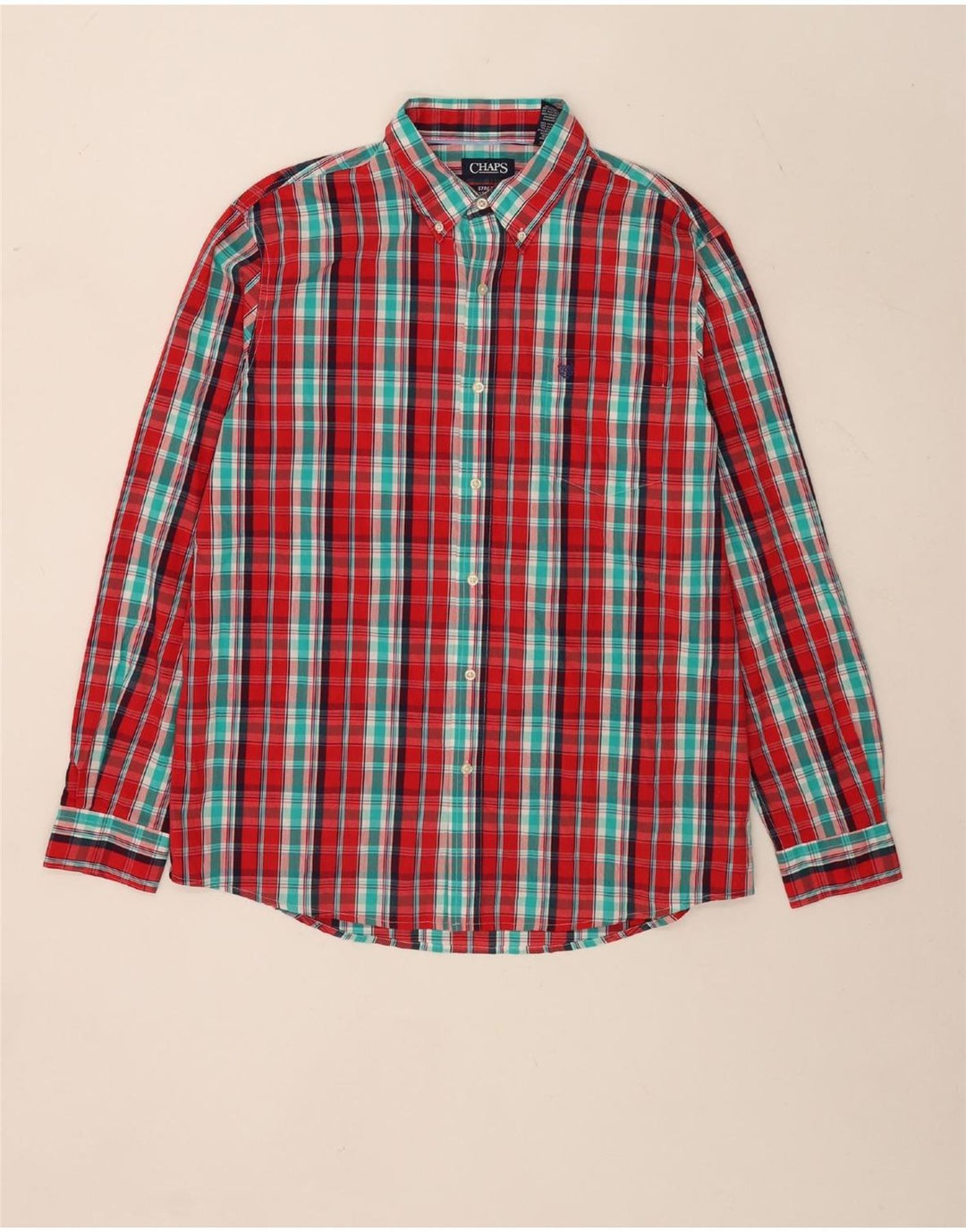 Camicia da uomo elasticizzata vestibilità regolare Chaps XL in cotone scozzese rosso
