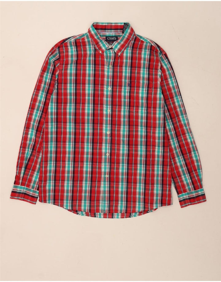 Camicia da uomo elasticizzata vestibilità regolare Chaps XL in cotone scozzese rosso
