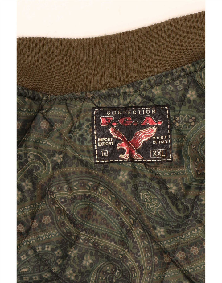 Giubbotto bomber in pelle scamosciata vintage da uomo UK 44 2XL Cachi geometrico