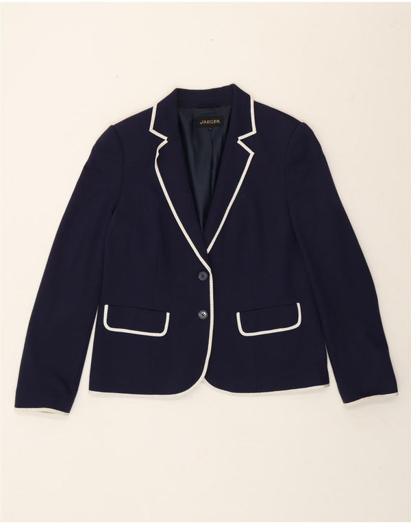 Jaeger Womens 2 Button Blazer Jacket UK 14 Large Navy Blue Viscose Classic
