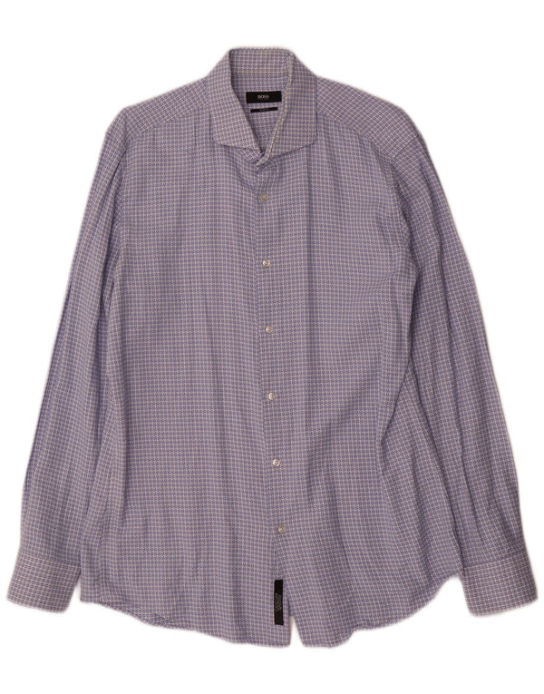 Camicia slim fit da uomo Hugo Boss UK 41 16 Grande cotone geometrico blu