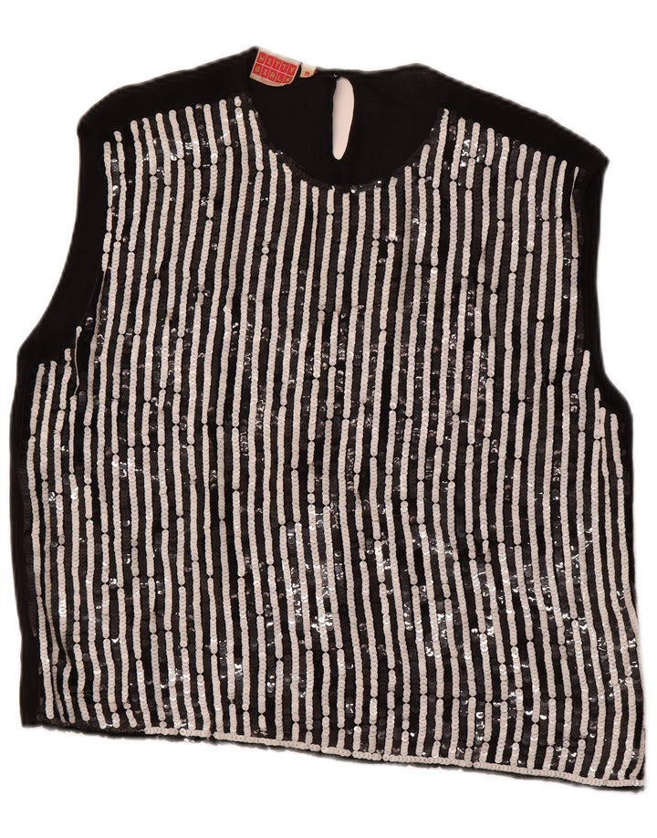 WITTY GIRL Camicetta senza maniche da donna UK 14 Viscosa a righe nere medie