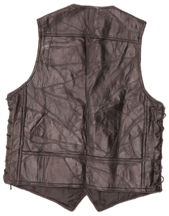 Gilet in pelle stile motoristico da uomo vintage patchwork nero medio
