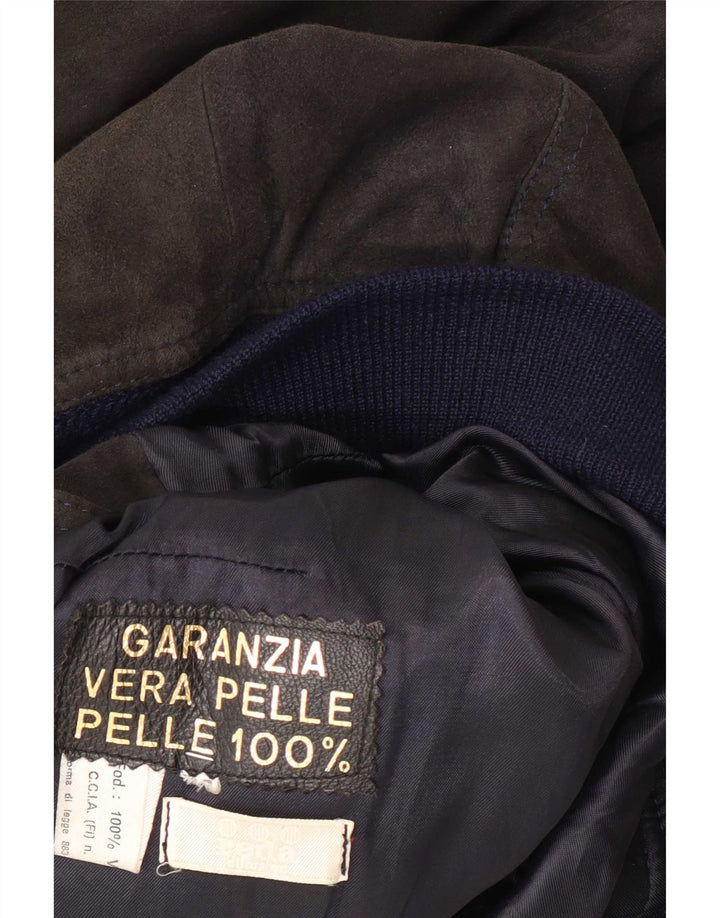Giubbotto bomber in pelle scamosciata da donna Reda UK 10 piccolo in pelle nera color block