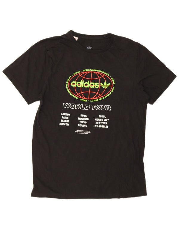 Adidas Boys Graphic T-Shirt Top 15-16 Years Black Cotton